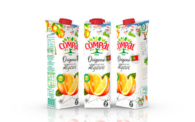 Compal orange juice in Tetra Stelo™ Aseptic 1000 Edge carton packages