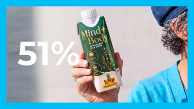 Nutrition drink in Tetra Prisma Aseptic carton package, text: 51%