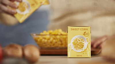 Maíz dulce en un envase de cartón Tetra Recart