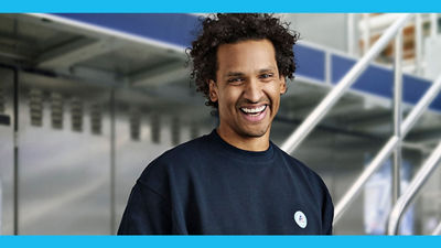 service man is smiling