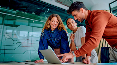 Team collaborating in an office