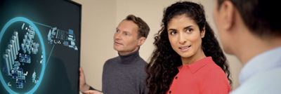 Team discussing digital packaging model