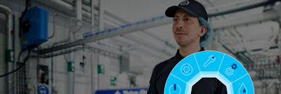 ilustración de oferta de servicios, hombre en segundo plano