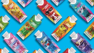 different packages on blue background