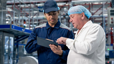 Tetra Pak expert and customer with tablet