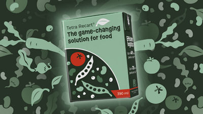 グリーン野菜デザインのテトラ・リカルトカートンパッケージ