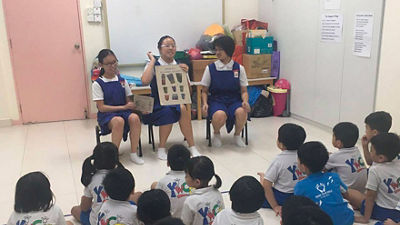 The Little Green Dots Train the Trainer Program – Students from CHU St. Nicholas Girls Schools teaching YWCA preschoolers about recycling their used beverage cartons*