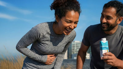 Happy couple and nutrition drink