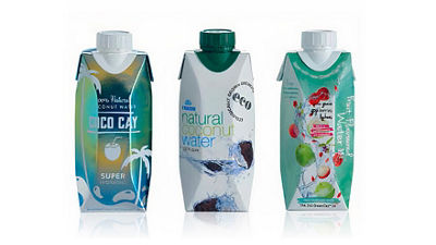 Coconut water examples in TPA packaging