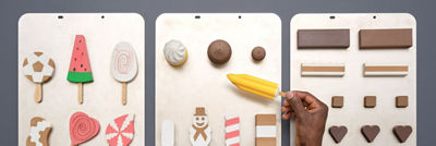 Trays with different types of ice cream