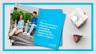 A brochure with two people drinking RTD coffee