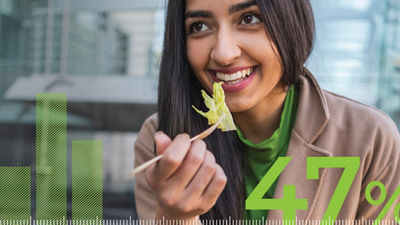 Woman eating salad chart illustration