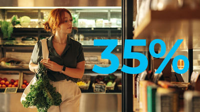 Woman in grocery store, 64 %