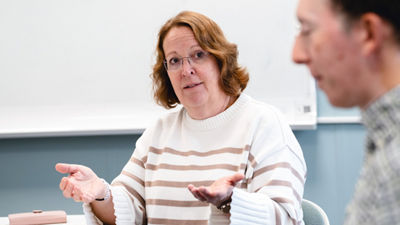 Woman and man discussing