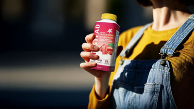 Holding protein drink in Tetra Top carton package bottle