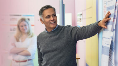 Happy man at workshop.