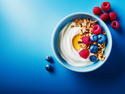 Yoghurt Bowl on blue background
