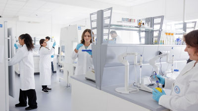 Many women working in lab