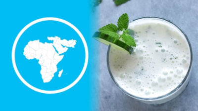 ayran in a glass next to an infographic of the greater middle east and africa