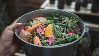 Bin with vegtable food waste