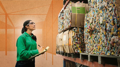 Recycling expert looking at cartons being recycled