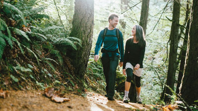 Couple walking the woods