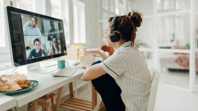Girl at a computer in a video call