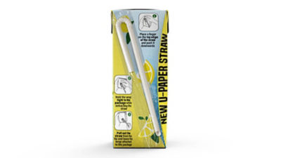 U paper straw on Tetra Brik Aseptic carton package