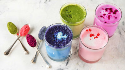 Four different types of flavored milk drinks