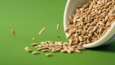 Sunflower seeds falling out of a bowl