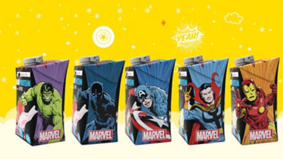 a group of juice boxes with cartoon characters on them
