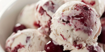 a closeup of decadent amaretto cherry ice cream