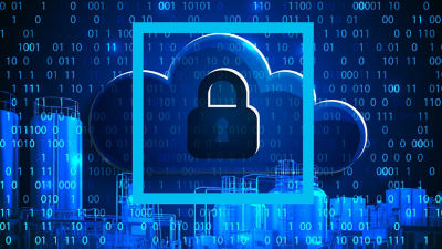 Iconic cloud and padlock illustrating cybersecurity