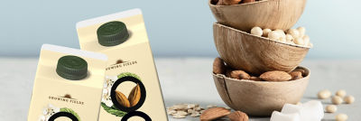 Almond drink packaging tetra rex plant-based stacked bowls with nuts