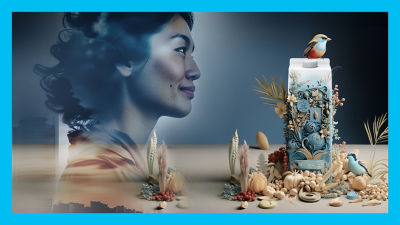 Artistic illustration, woman and package