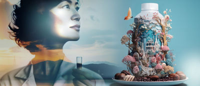 Artistic image, woman and package