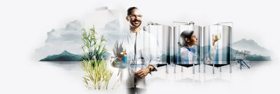 Artistic landscape, man, woman and equipment
