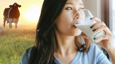 female drinking milk