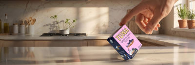 Balancing tuna carton with one finger