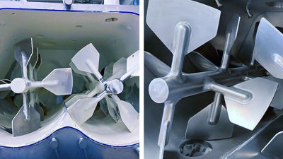 Mezclador de polvos B Tetra Pak antes y después de la limpieza con la tecnología Air Jet