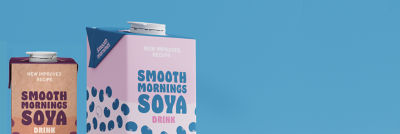 Beverage cartons with soya drink, top view