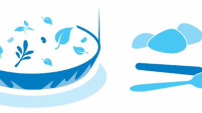 A blue bowl and spoons illustration