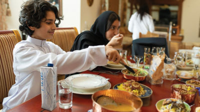 Boy and girl eating