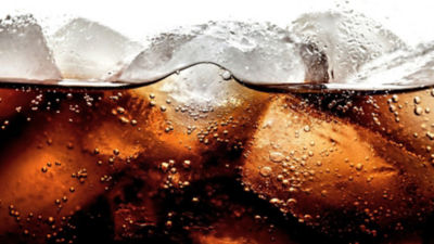 Brown beverage with ice