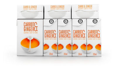 Carrot and ginger soup in Tetra Recart packaging