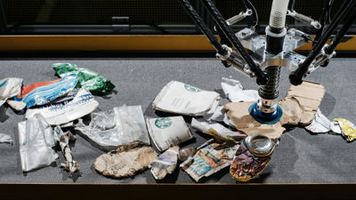 Robotic arm sorting cartons for recycling