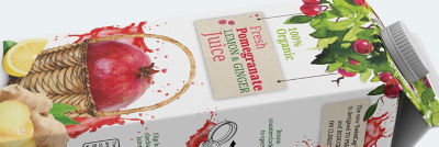 Printed design for pomegranate juice, Tetra Rex carton package