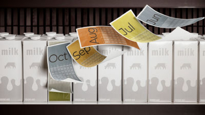 Aseptic cartons on a shelf
