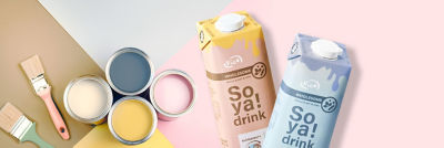 Carton packages and cans with paint