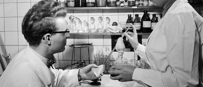 Two workers carton testing in a lab